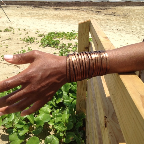 Leather Metallic Copper Colored Fringe Bracelet - Picture 6 of 7